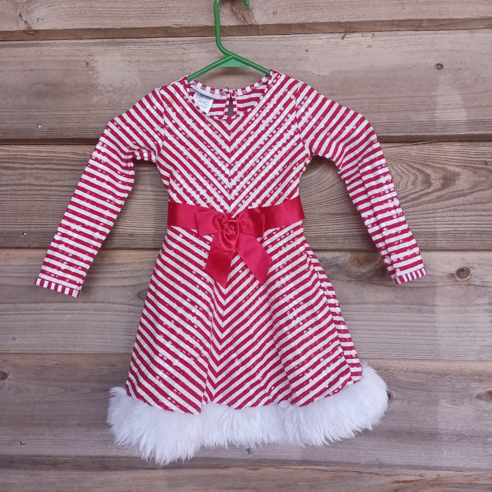 Bonnie Jean Candy Cane Striped Santa Dress